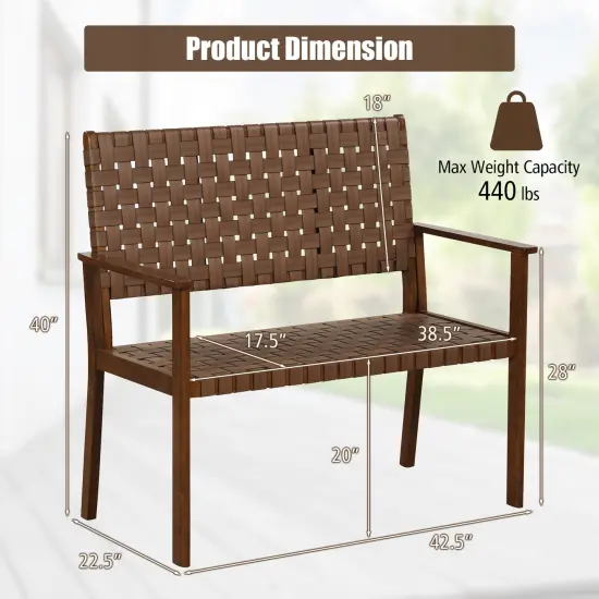 Outdoor All Weather Bench With Solid Rubber Wood Frame And Hand Woven Pu Leather {5}