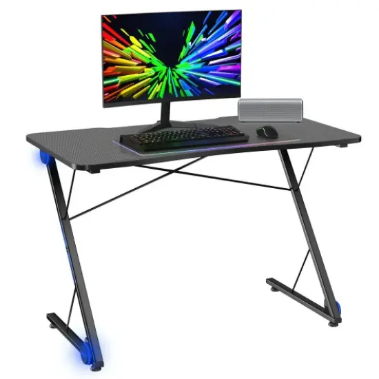 Z Shape Gaming Desk With Led Lights {3}