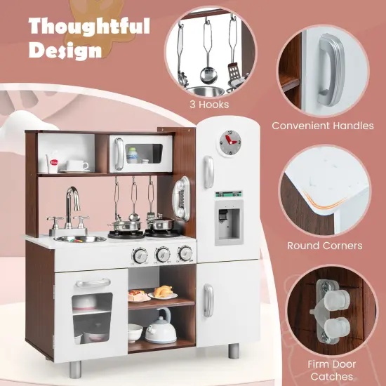 Kids Kitchen Playset With Realistic Sounds And Lights-White and Brown {6}