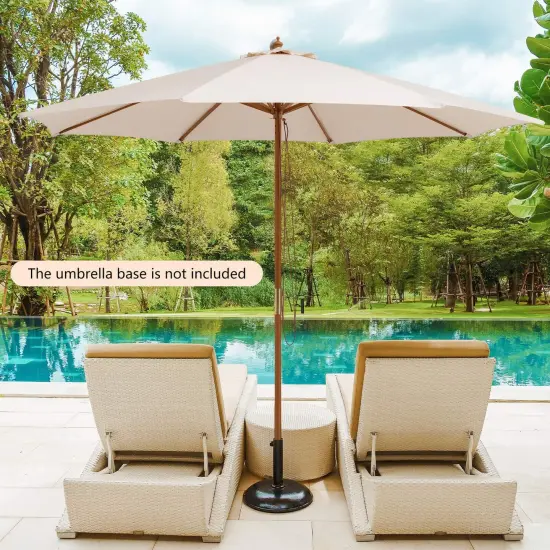 10 Feet Patio Umbrella With 8 Wooden Ribs And 3 Adjustable Heights-beige {2}