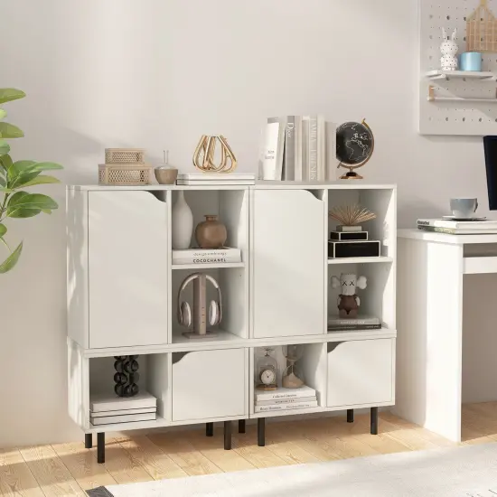 Stackable Bookcase With Adjustable Shelf And Cubes-white {2}