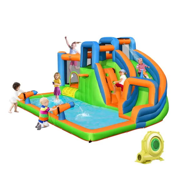 7-in-1 Inflatable Giant Water Park Bouncer with Dual Climbing Walls and 735W Blower {2}