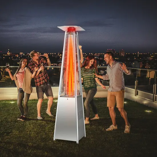 Silver 42000 BTU Pyramid Patio Heater with Wheels {2}