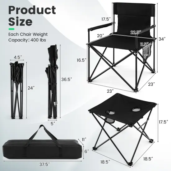 Outdoor Folding Camping Chairs And Table Set With Carrying Bag-Black {5}