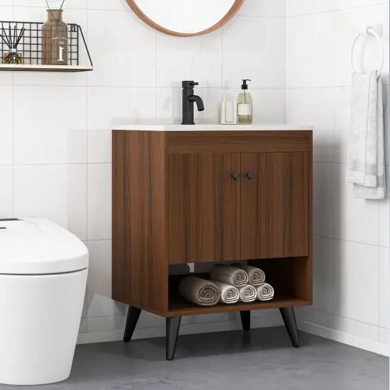25 Inch Wooden Bathroom Storage Cabinet With Sink-walnut {1}