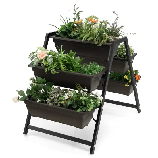 Black 3-Tier Vertical Raised Garden Planter Bed with 5 Plant Boxes and 2 Built-in Handles {4}