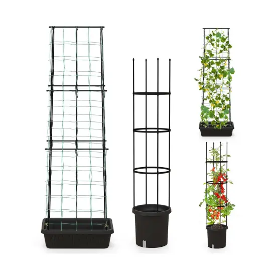2 Pack Garden Planters With Trellis Cucumber Trellis Tomato Cage-Black {1}