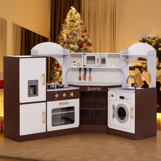 Brown Kitchen Play-set with Ice Maker Microwave Oven Sink and Washing Machine for Kids {3}