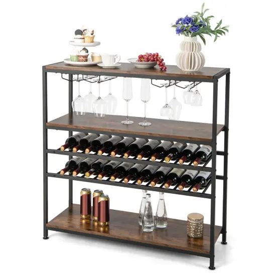 5-tier Wine Rack Table With Glasses Holder {6}