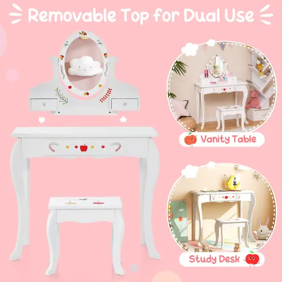 Kids Vanity And Stool Set With 360&deg; Rotatable Mirror And Whiteboard-White {6}