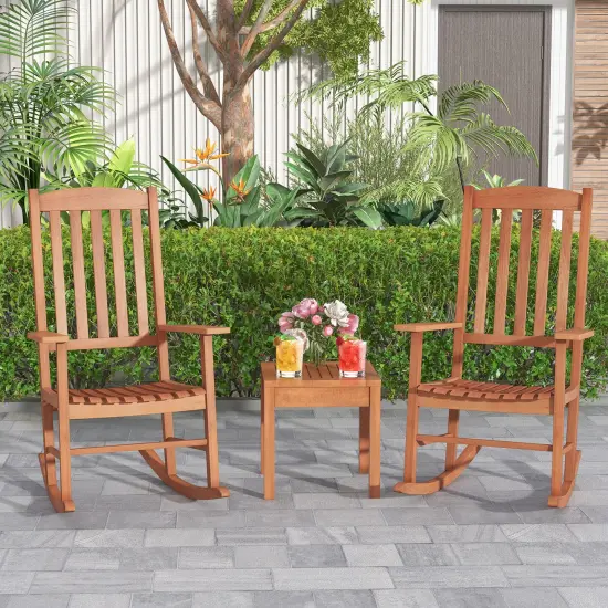 Eucalyptus Wood Rocker Chair With Stable And Safe Rocking Base For Garden {3}