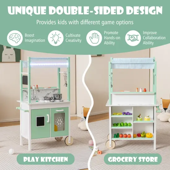 Double-sided Pretend Play Kitchen With Remote Control And Led Light Bars-green {5}
