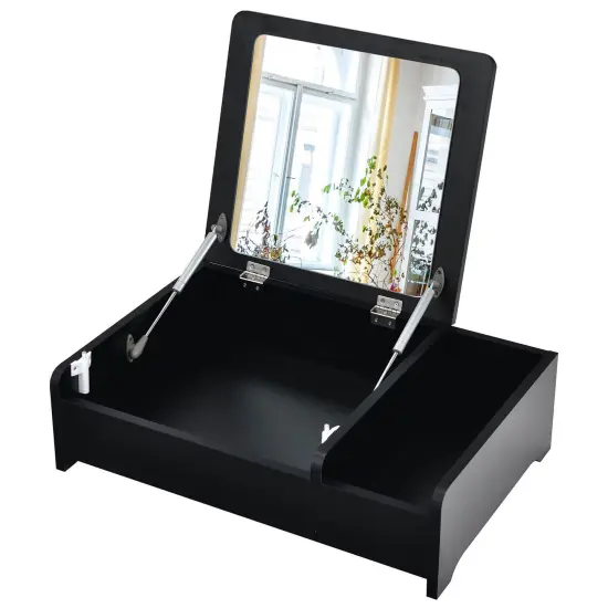 Compact Bay Window Makeup Dressing Table with Flip-Top Mirror Black {5}