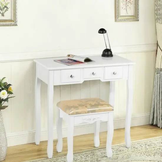 Vanity Make Up Table Set Dressing Table Set with 5 Drawers White {3}