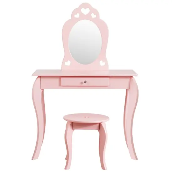 Kids Princess Makeup Dressing Play Table Set with Mirror Pink {1}