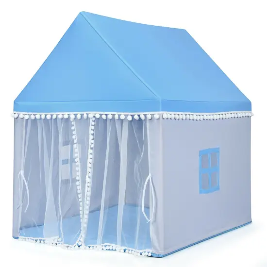 Kids Play Tent Large Playhouse Children Play Castle Fairy Tent Gift with Mat Blue {4}