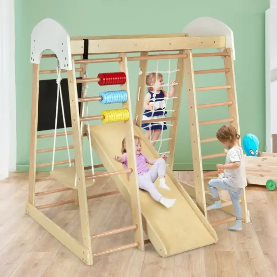 8-in-1 Multi-Functional Kids Wooden Climber Gym Playset Suitable for Indoor or Outdoor Space Natural {2}