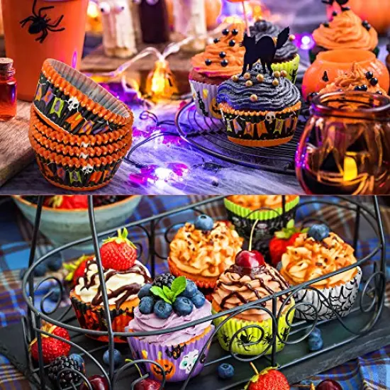 600 Pieces Halloween Cupcake Liners Halloween Pumpkin Colorful Donuts Baking Cups Disposable Paper Cupcake Wrappers Muffin Case Trays Baking Wraps for Halloween Birthday Party() {5}