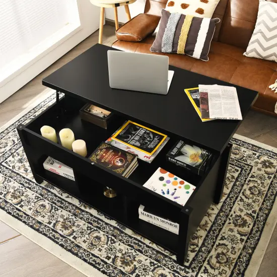Lift Top Coffee Table with Storage Lower Shelf Black {6}