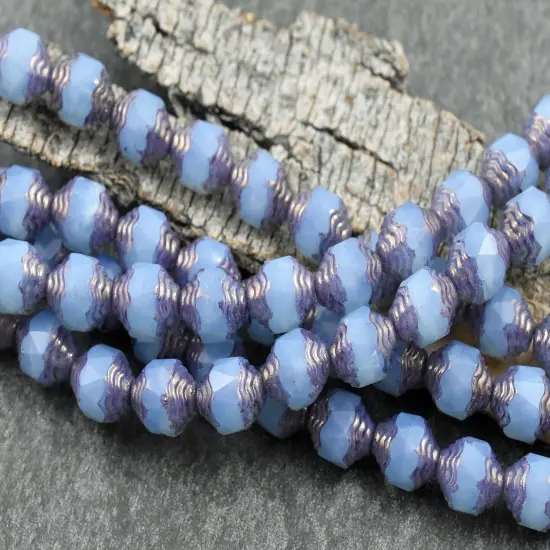 *15* 10x8mm Bronze Washed Blue Opaline Turbine Beads {3}