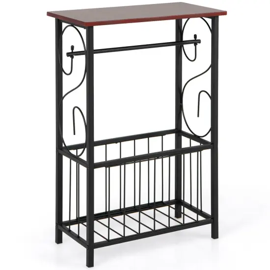 Side Sofa Narrow Table with Removable Paper Holder for Living Room-Brown {1}