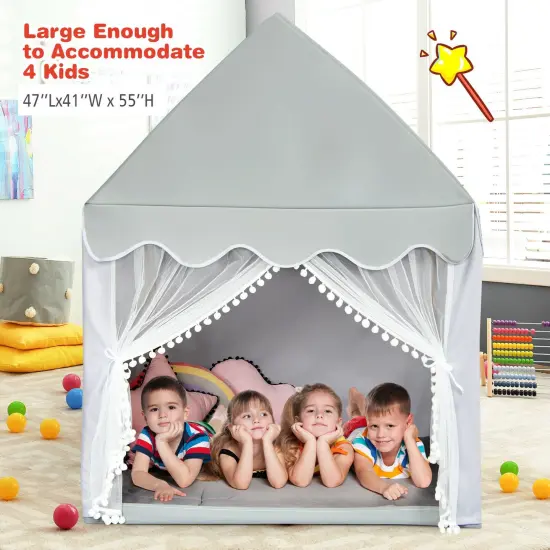 Kids Large Play Castle Fairy Tent with Mat Grey {5}