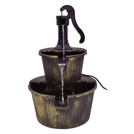2 Tiers Outdoor Barrel Waterfall Fountain with Pump {4}