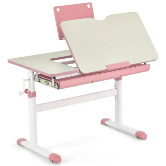Height-Adjustable Kids Desk with Tilt Desktop and Book Stand-Pink {3}