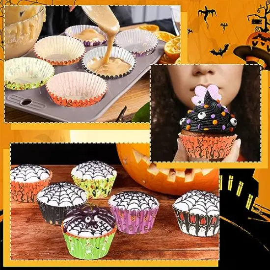 Halloween Cupcake Liners, SANNIX 450pcs Ghost Pumpkin Spider Baking Cups Cupcake Wrappers Paper Wraps Muffin Liners for Halloween Party Candy Cake Decorations Supplies(9 Designs) {4}
