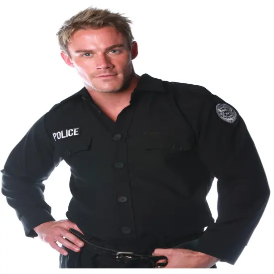 Men's Black Police Law Enforcement Costume Shirt {1}