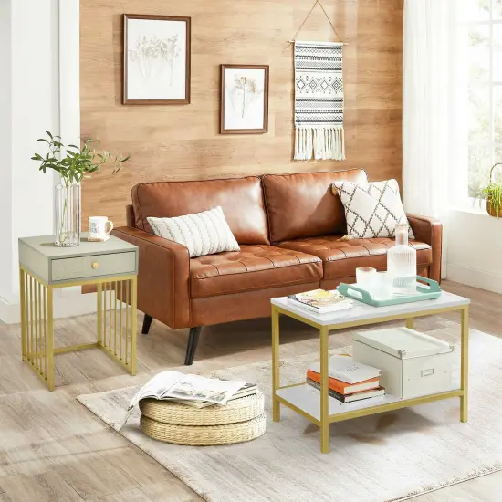 2 Pieces Modern Nesting Coffee Table Set with Drawer and Shelf-White {3}