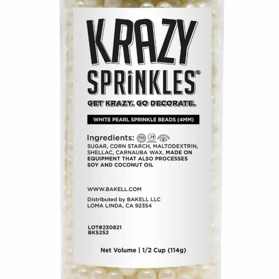 Krazy Sprinkles - White Pearl 4mm Beads (1/2 Cup, 1x Jar) for Cakes, Ice Cream & Cookies {3}