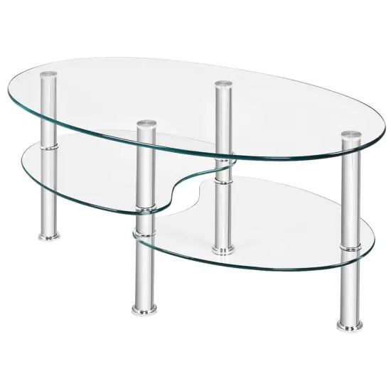 Tempered Glass Oval Side Coffee Table Transparent {5}
