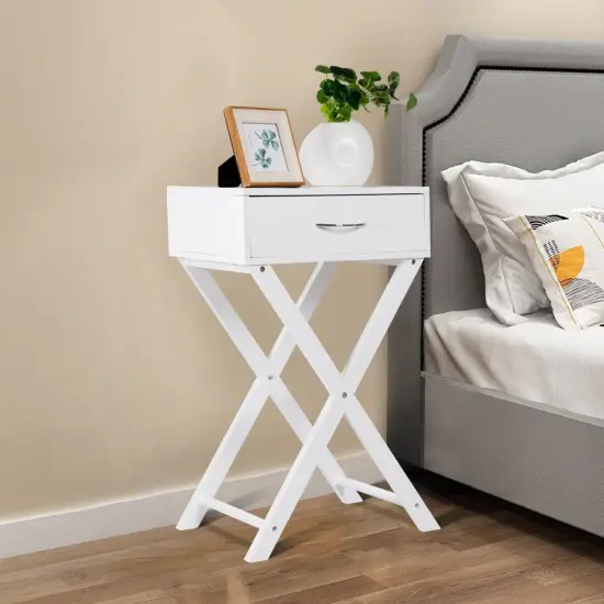 Design Sofa Side Table with X-Shape Drawer for Living Room Bedroom White {4}