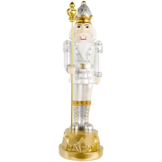 Northlight 13.5" Silver Metallic Christmas Nutcracker with Staff {1}