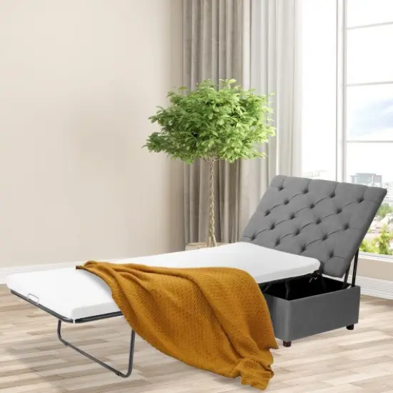Folding Ottoman Sleeper Bed with Mattress for Guest Bed and Office Nap-Gray {2}