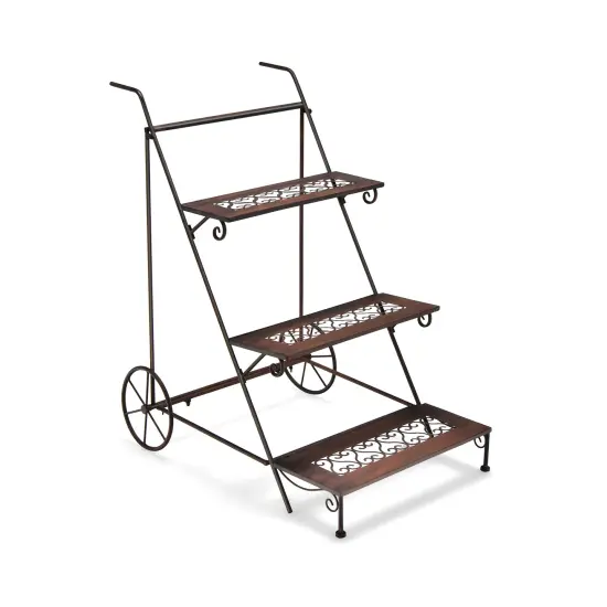 3-Tier Metal Plant Stand with Wheels and Handle for Balcony {1}