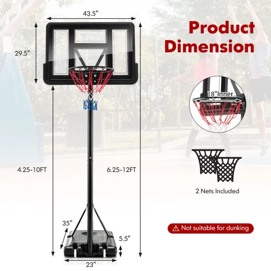 4.25-10 Feet Adjustable Basketball Hoop System with 44 Inch Backboard {4}