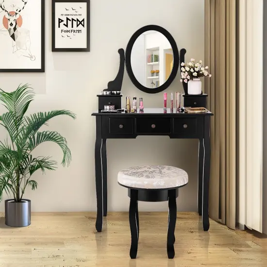 Vanity Makeup Table Set Bedroom Furniture with Padded Stool {3}