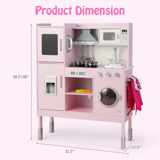 Pretend Play Kitchen for Kids with 16 Pieces Accessories-Pink {4}