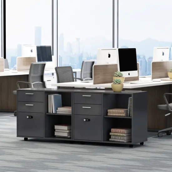 Drawer Wood File Cabinet with coded Lock | Printer Stand with Open Storage Shelves for Home Office Dark Gray {3}