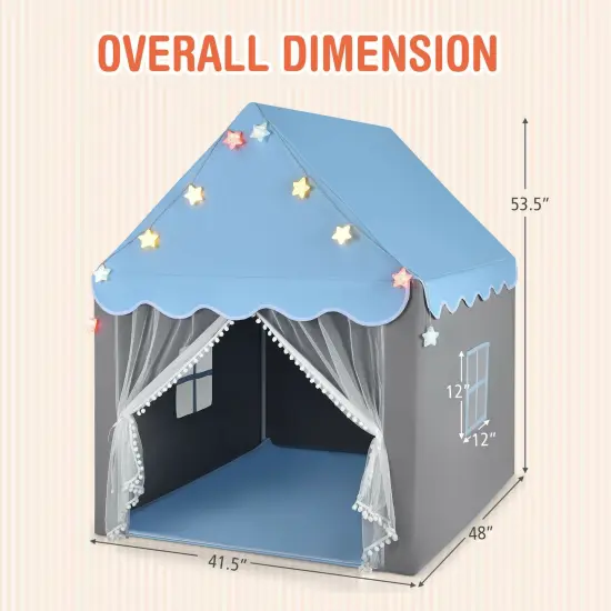 Kids Playhouse Tent with Star Lights and Mat Perfect for Birthday Gift Blue {5}