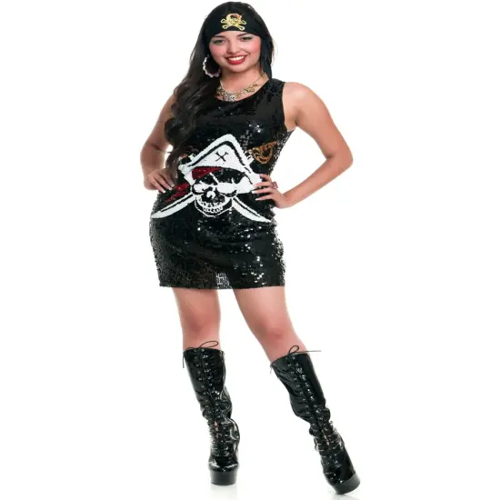 Womens Swashbuckler Sequin Pirate Sequin Dress With Headband {1}