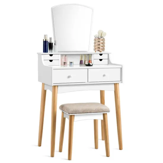 Vanity Table Set Dressing Table Cushioned Stool Makeup Table {1}