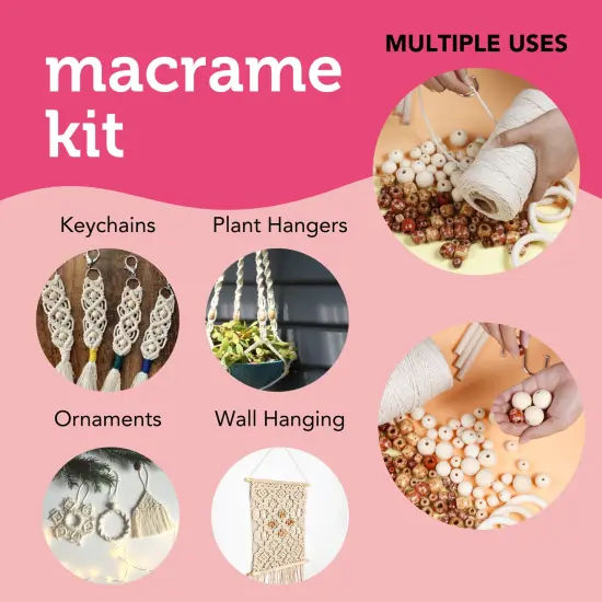 Incraftables Macrame Kits for Adults Beginners & Kids. Macrame Supplies with Natural Cotton Macrame Rope Cord, Wooden Sticks, Rings, Wood Beads, S Hooks & Instructions for Plant Hanger & Wall Hanging {4}