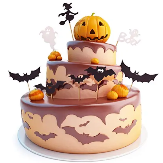 75 Pieces Halloween Cupcake Topper Picks Halloween Pumpkin Bat Spider Web Skull White Ghost Cupcake Decorations for Halloween Birthday Party favor Supplies {3}