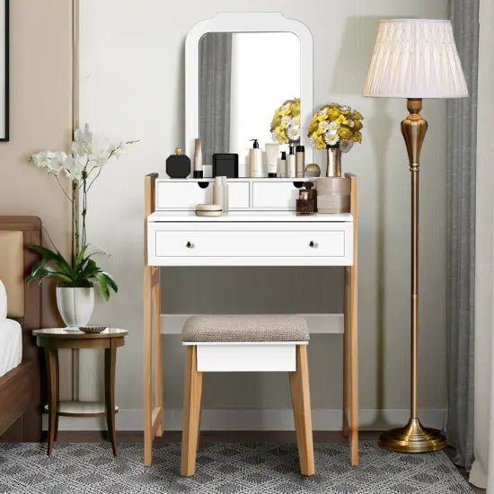 Makeup Vanity Table Dressing table and Cushioned Stool Set {3}