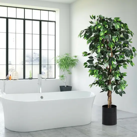 71" Tall Realistic Ficus Tree with Silk-Texture Leaves for Indoor Home and Garden Decor {6}