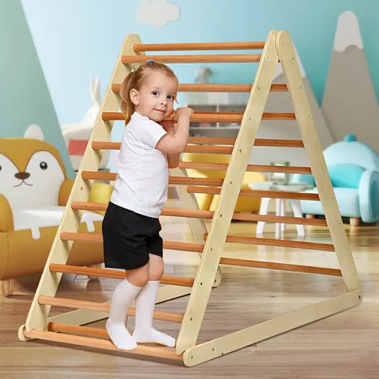 Foldable Wooden Triangle Climbing Ladder with 21 Strips Perfect for Indoor Play Natural {2}