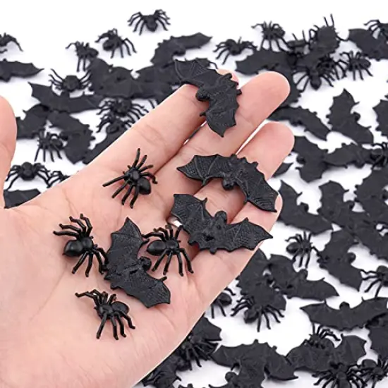 Halloween Plastic Bats Spiders, 200PCS Mini Bats and Fake Spiders for Halloween Decorations Creepy Scary Prank Toys Plastic Insect Toys Halloween Miniatures {1}